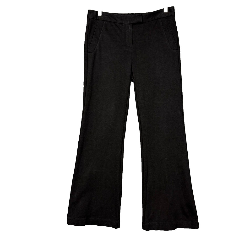 Theory Pants Womens 6 Black Knit Wide Flare Leg Cotton Stretch Career Minimalist